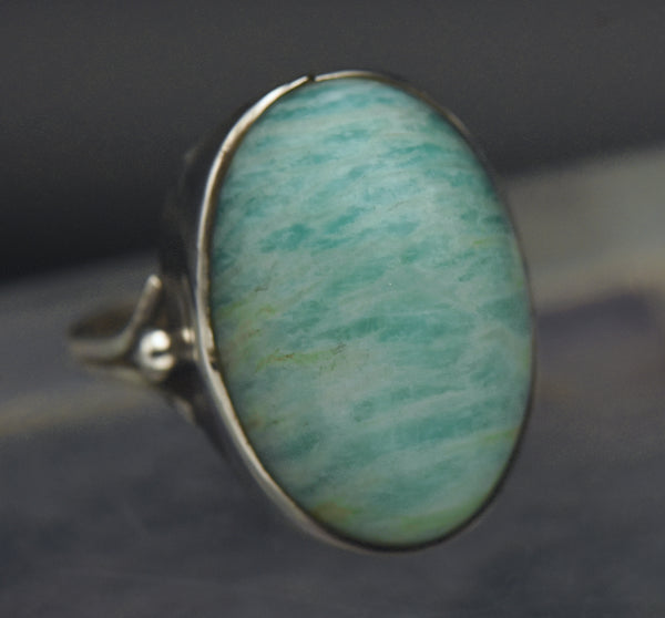 Vintage Handmade Amazonite and Silver Ring - Size 7.25