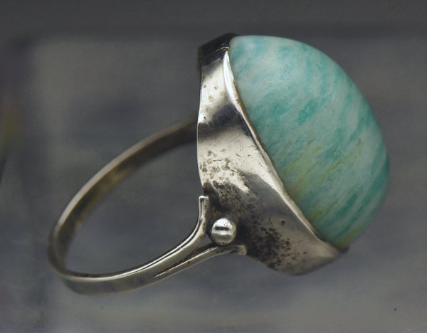 Vintage Handmade Amazonite and Silver Ring - Size 7.25