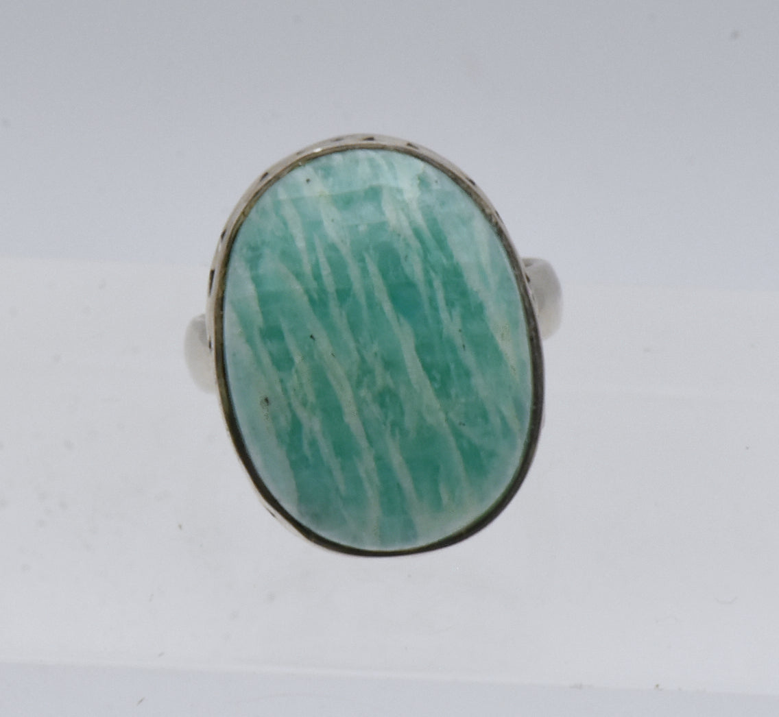 Vintage Handmade Amazonite Sterling Silver Ring - Size 5.5