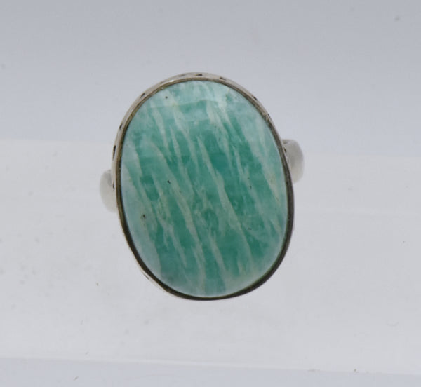 Vintage Handmade Amazonite Sterling Silver Ring - Size 5.5