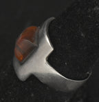 Vintage Handmade Sterling Silver and Amber Modernist Ring - Size 6.5