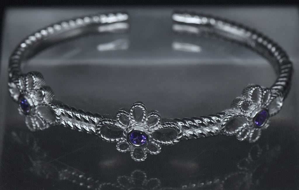 Judith Ripka - Amethyst Sterling Silver Hinged Bracelet