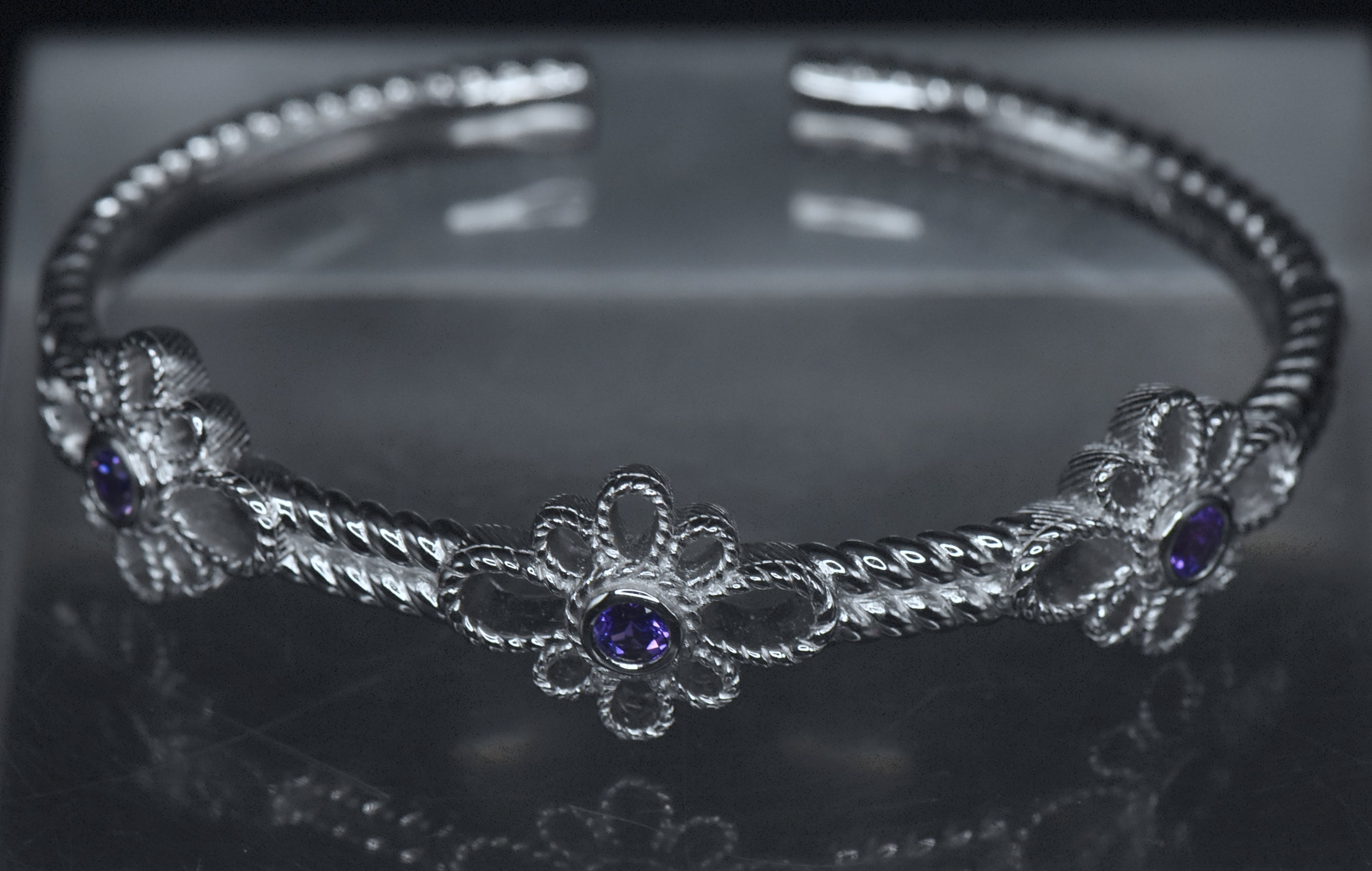 Judith Ripka - Amethyst Sterling Silver Hinged Bracelet