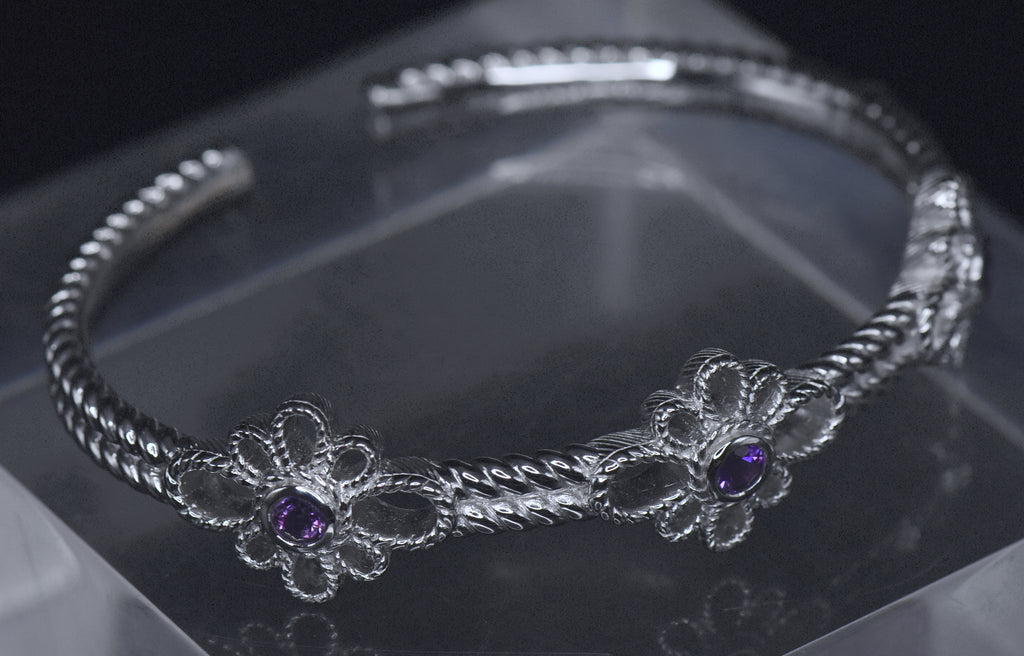 Judith Ripka - Amethyst Sterling Silver Hinged Bracelet