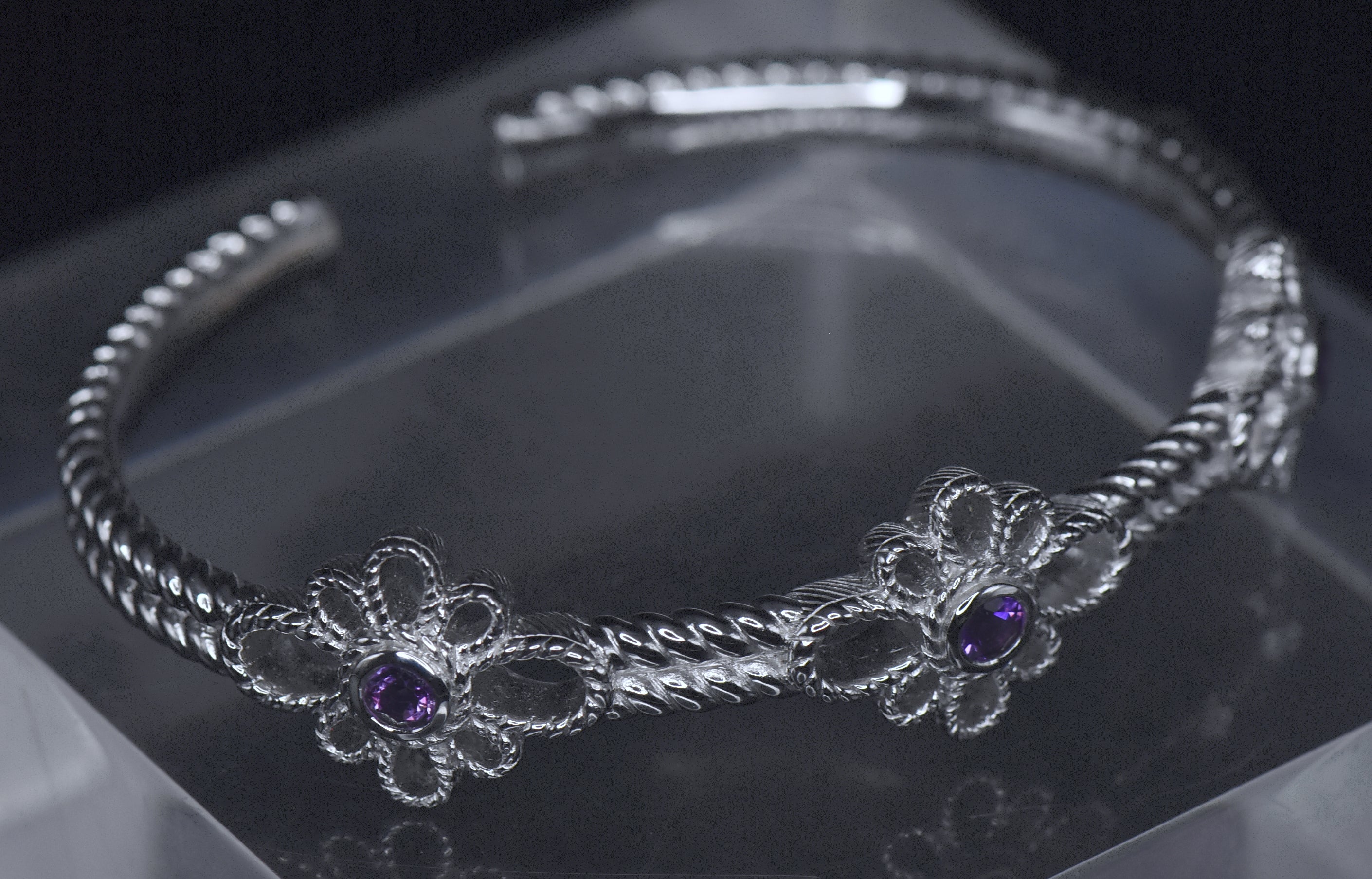 Judith Ripka - Amethyst Sterling Silver Hinged Bracelet