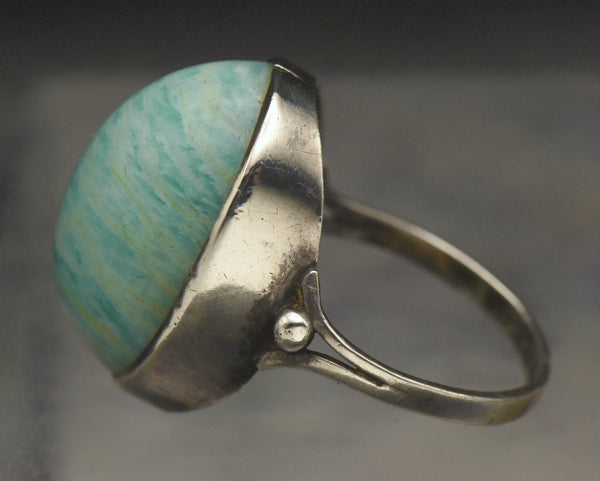 Vintage Handmade Amazonite and Silver Ring - Size 7.25