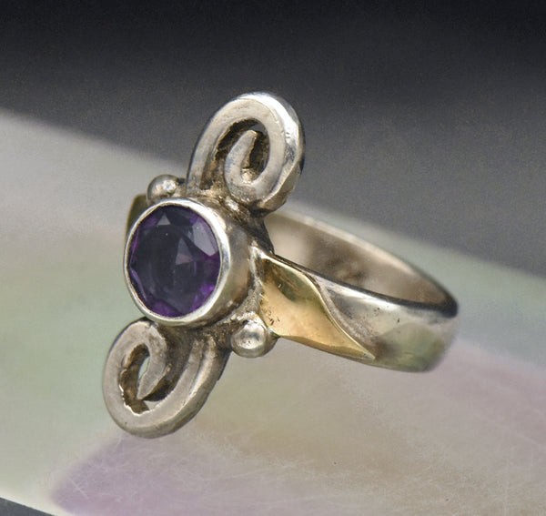 Vintage Handmade Amethyst Sterling Silver Ring - Size 4.25