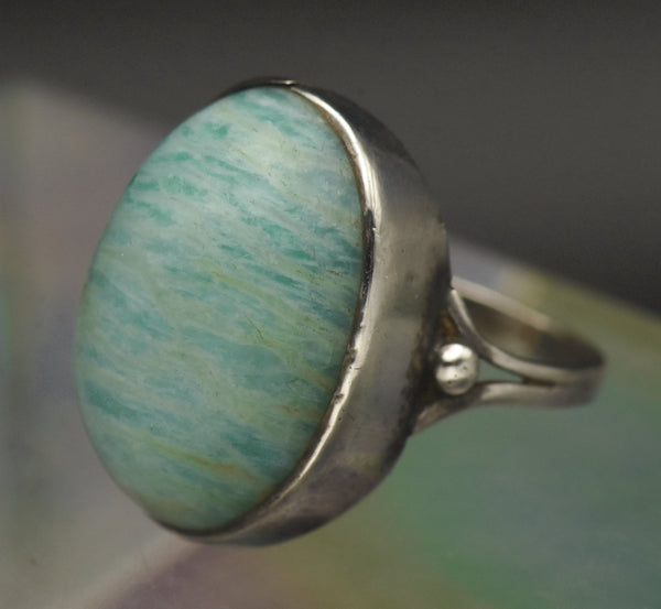 Vintage Handmade Amazonite and Silver Ring - Size 7.25