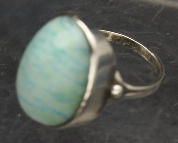 Vintage Handmade Amazonite and Silver Ring - Size 7.25