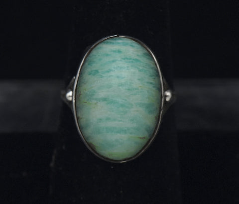 Vintage Handmade Amazonite and Silver Ring - Size 7.25