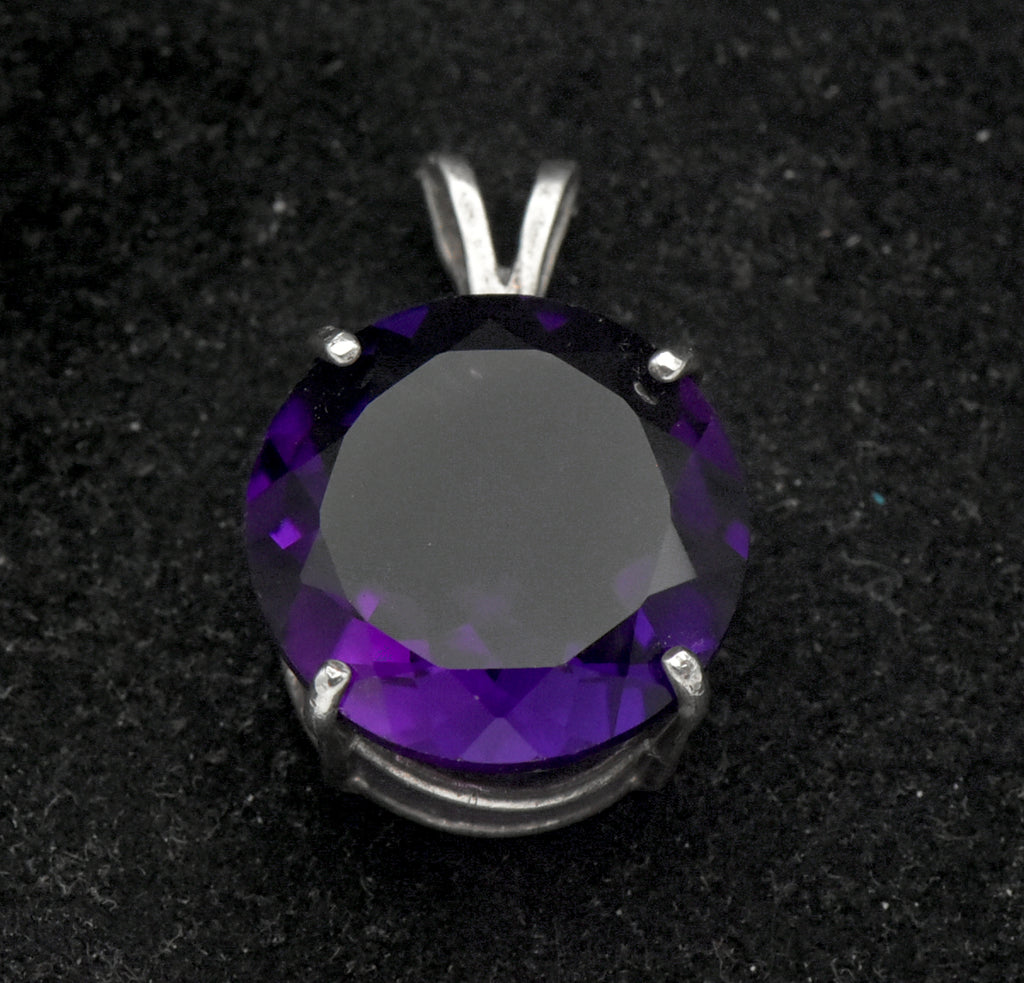 Vintage 18mm Round Cut Amethyst Sterling Silver Pendant