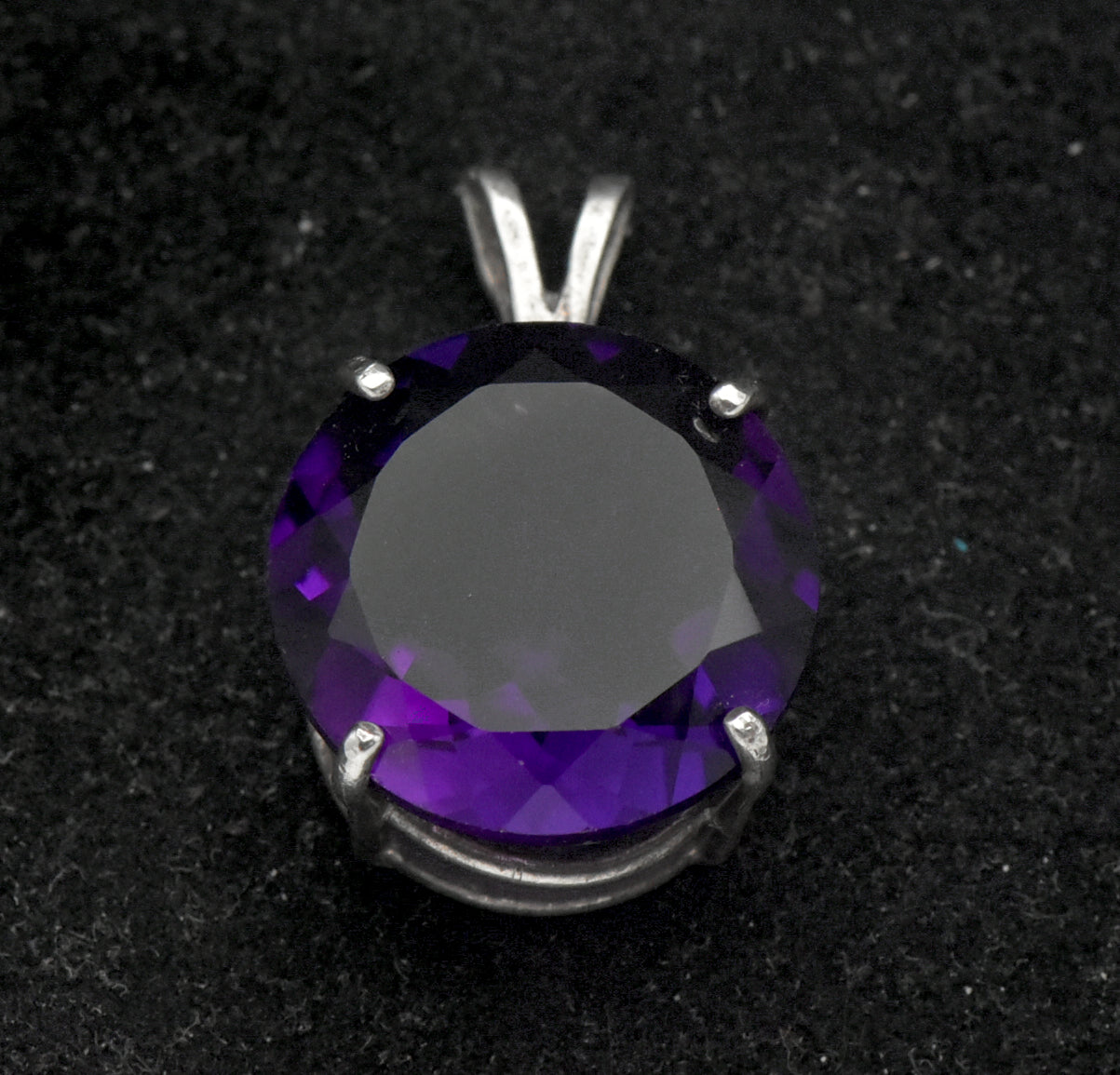 Vintage 18mm Round Cut Amethyst Sterling Silver Pendant