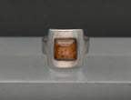 Vintage Handmade Sterling Silver and Amber Modernist Ring - Size 6.5