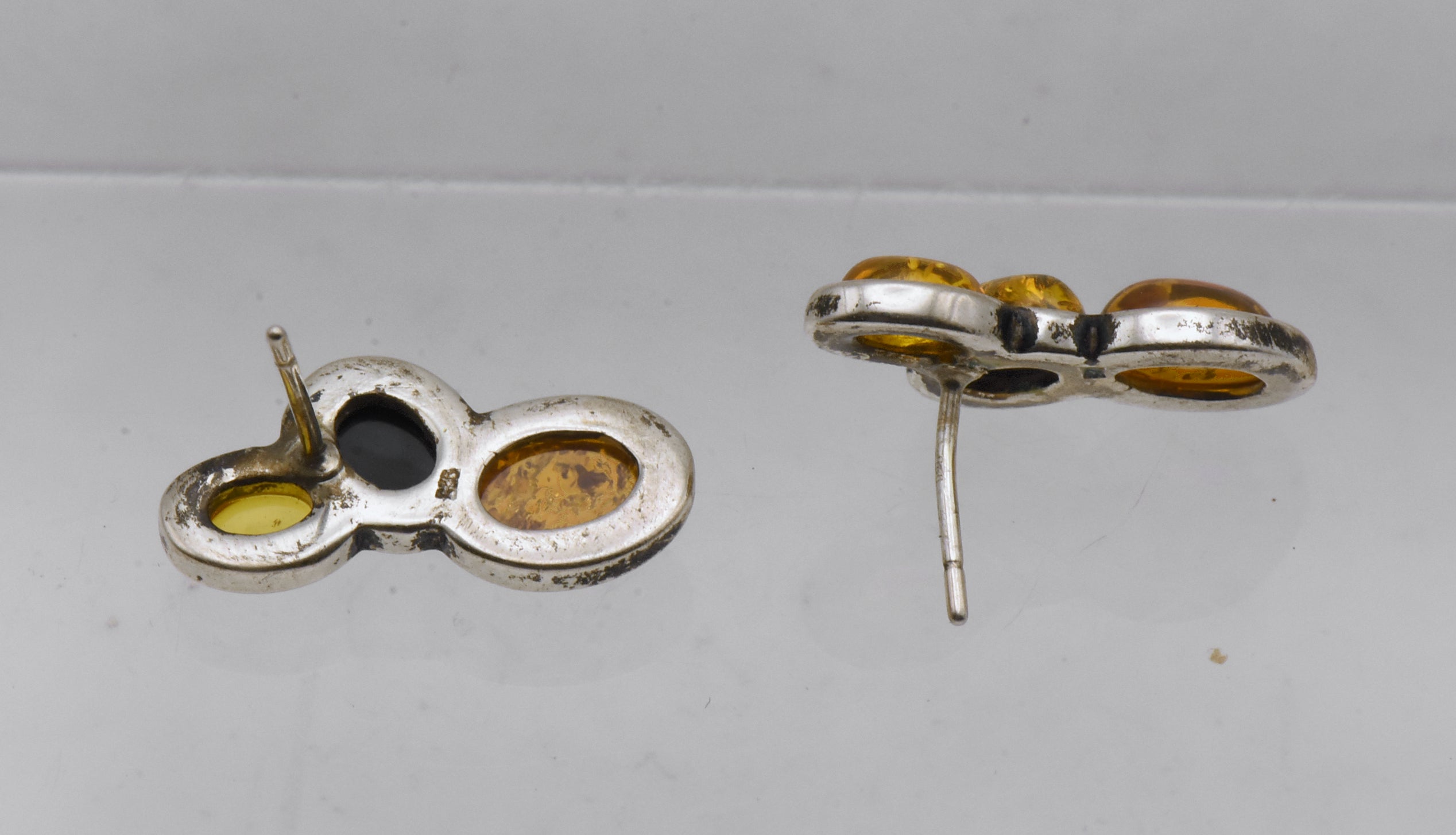 Vintage Amber Sterling Silver Earrings