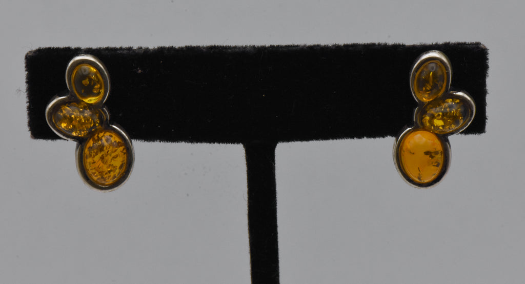 Vintage Amber Sterling Silver Earrings
