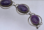 Vintage Handmade Sterling Silver Amethyst Cabochons Bracelet - 8"