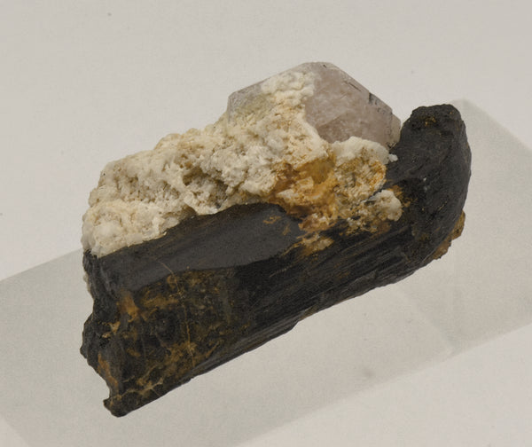 Pink Apatite Crystal on Schorl Tourmaline Mineral Specimen - Pakistan