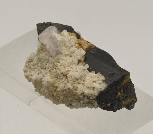 Pink Apatite Crystal on Schorl Tourmaline Mineral Specimen - Pakistan