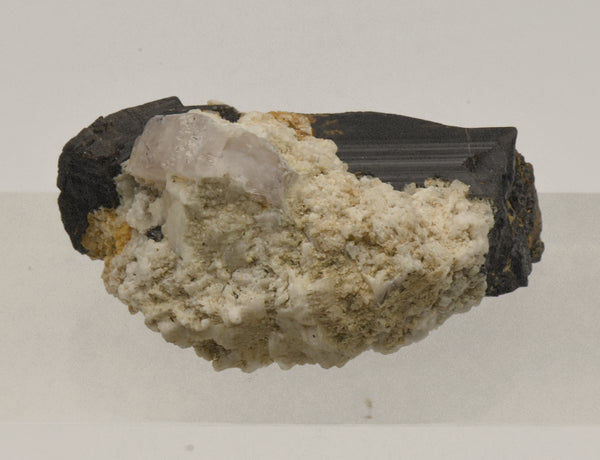 Pink Apatite Crystal on Schorl Tourmaline Mineral Specimen - Pakistan