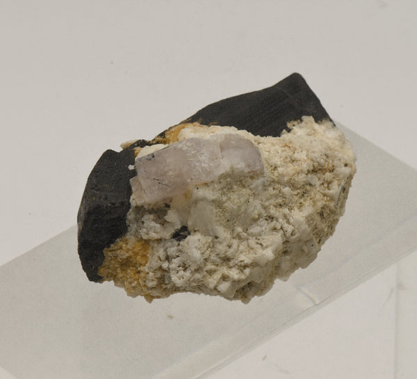 Pink Apatite Crystal on Schorl Tourmaline Mineral Specimen - Pakistan