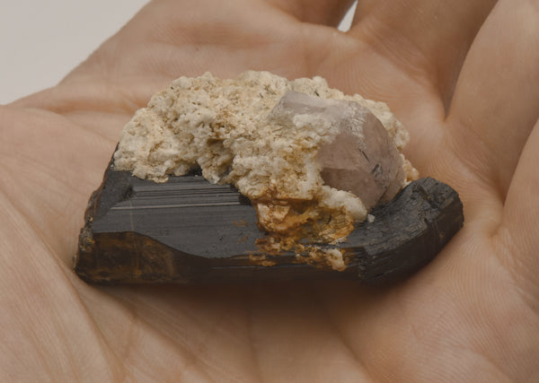 Pink Apatite Crystal on Schorl Tourmaline Mineral Specimen - Pakistan