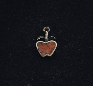 Vintage Sterling Silver and Crushed Red Stone Apple Pendant