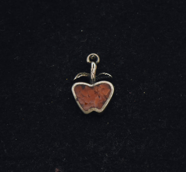 Vintage Sterling Silver and Crushed Red Stone Apple Pendant