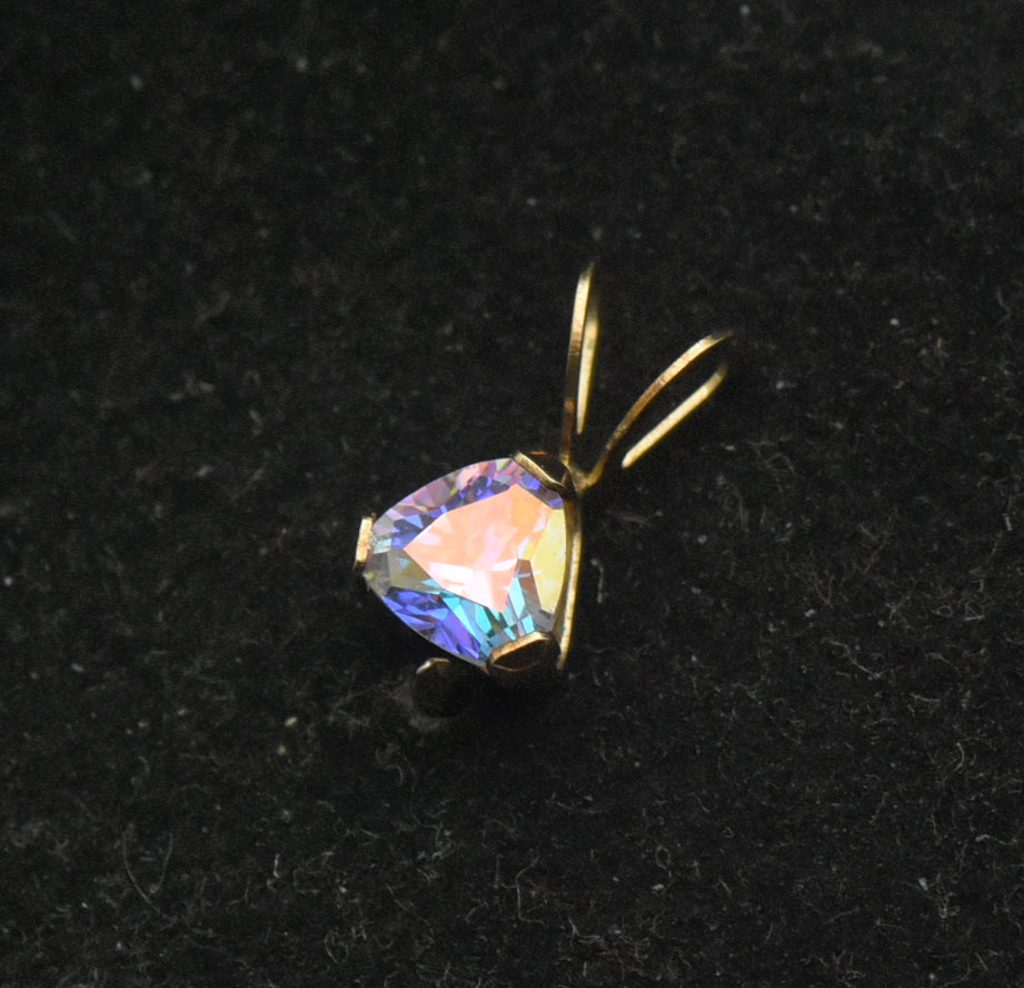 Vintage 10k Gold Aura Coated Quartz Tiny Pendant