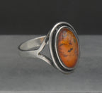 Vintage Sterling Silver and Amber Ring - Size 7.75