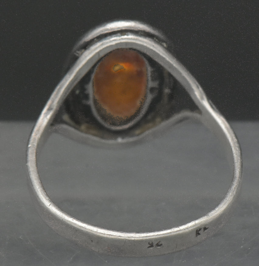 Vintage Sterling Silver and Amber Ring - Size 7.75