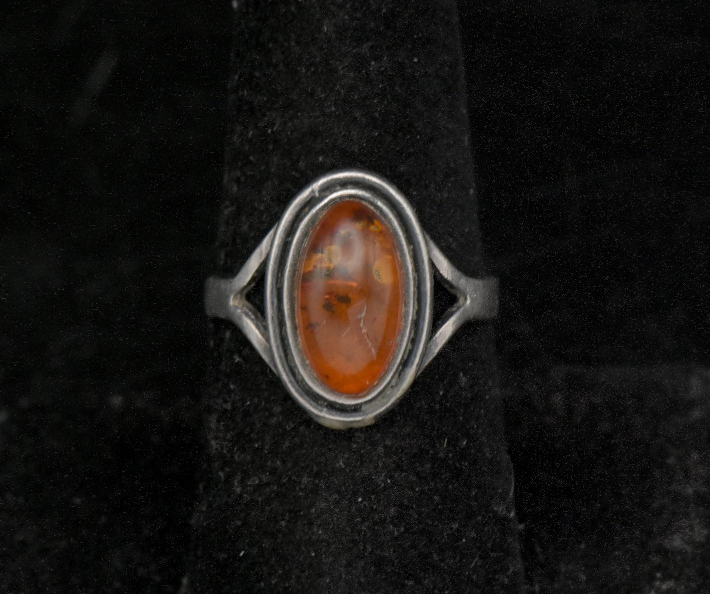 Vintage Sterling Silver and Amber Ring - Size 7.75