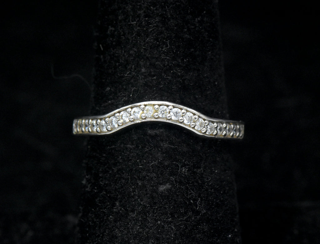 Vintage Sterling Silver CZ Arch Band - Size 7
