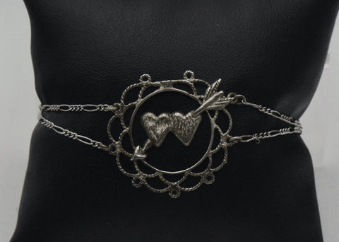 Vintage Sterling Silver Double Hearts Chain Bracelet