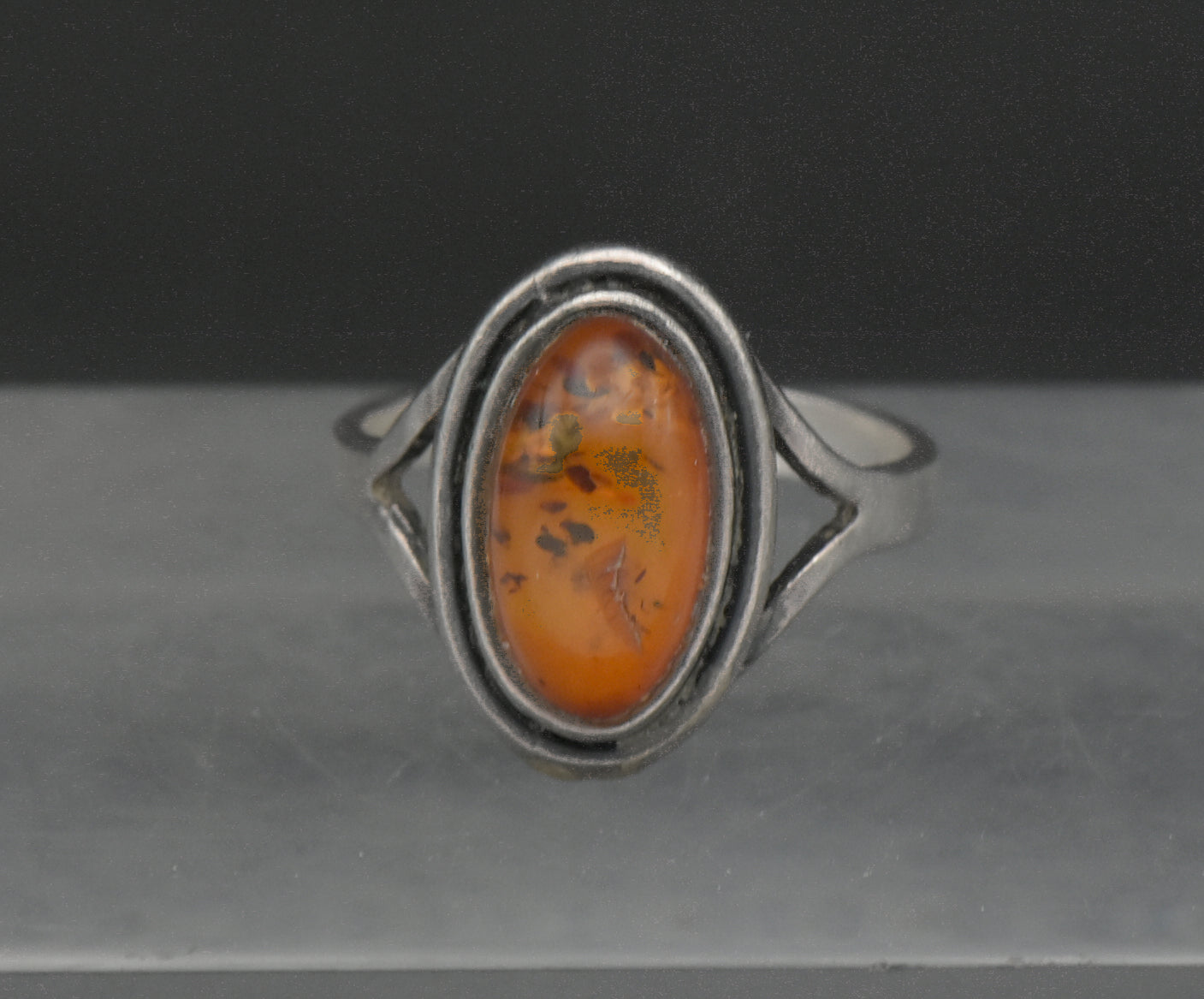 Vintage Sterling Silver and Amber Ring - Size 7.75