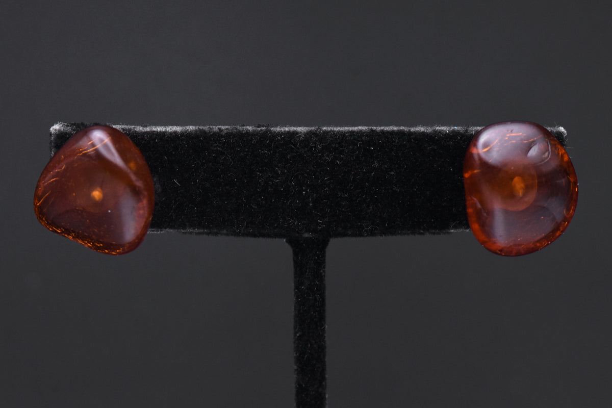 Vintage Amber Nugget Stud Earrings