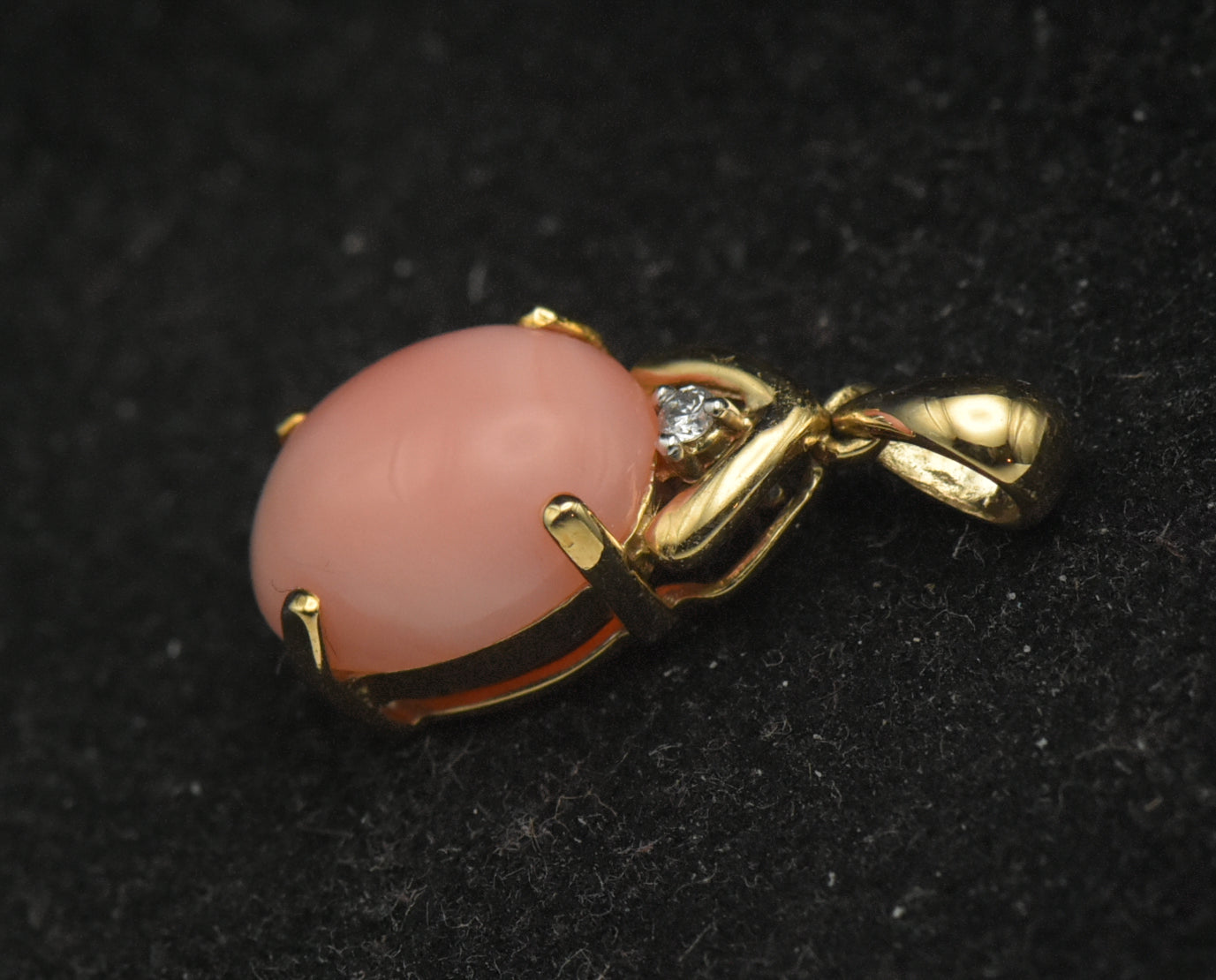 Vintage 14k Angel Skin Coral and Diamond Pendant