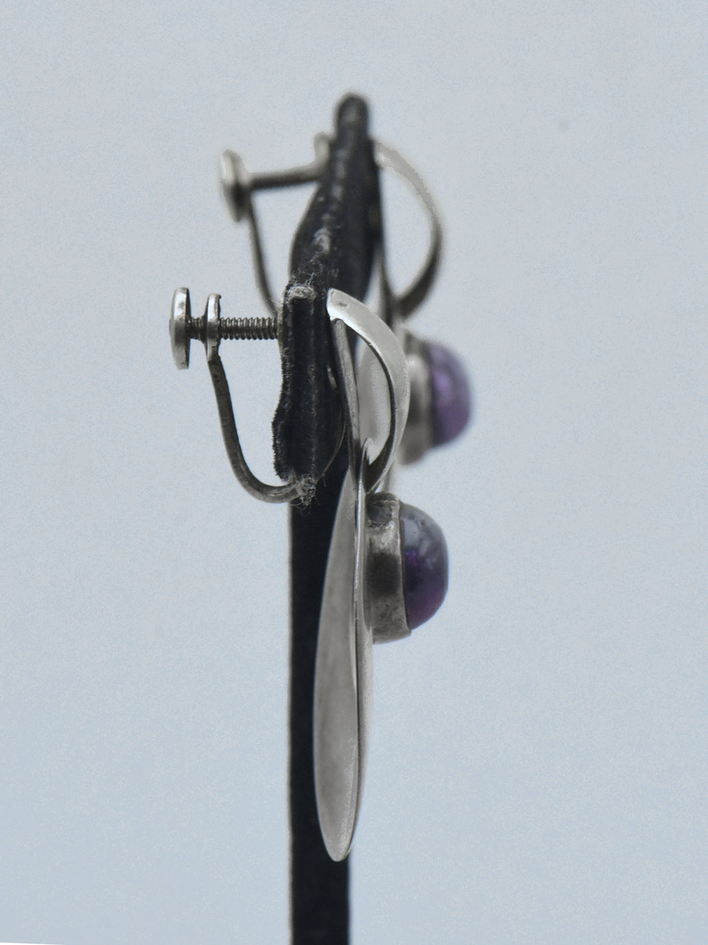 Vintage Handmade Modernist Amethyst and Silver Screw Back Earrings