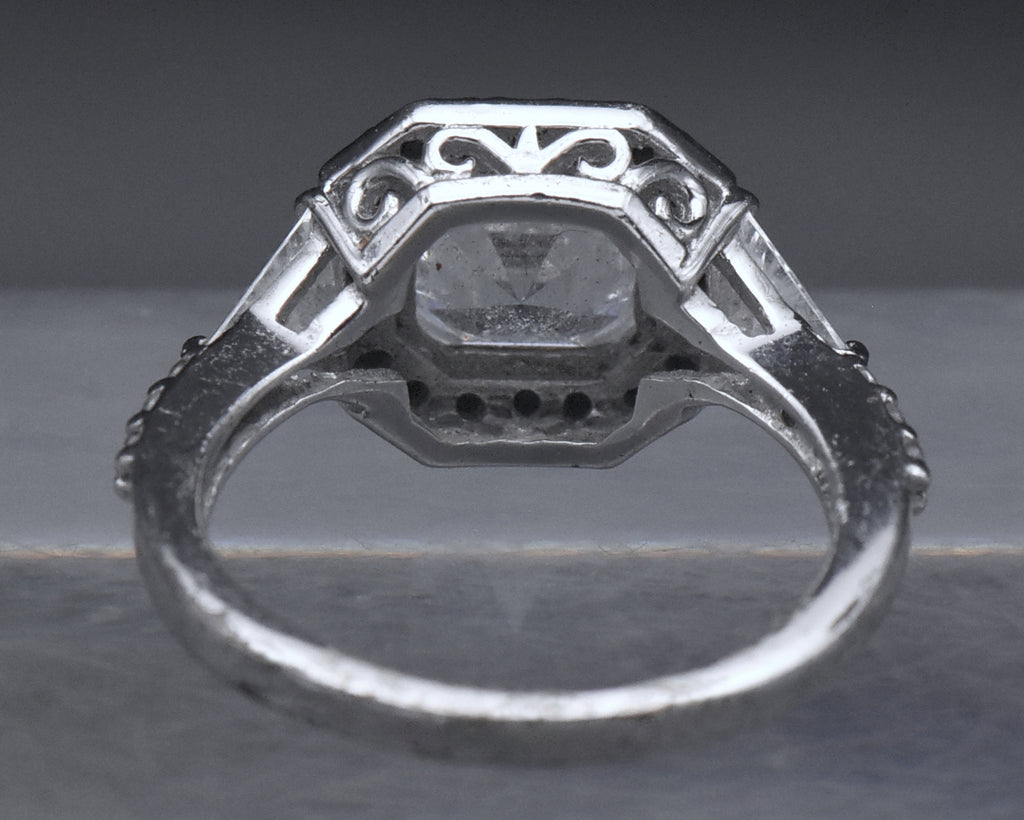 Sterling Silver Black and Colorless Asscher CZ Ring - Size 6.25