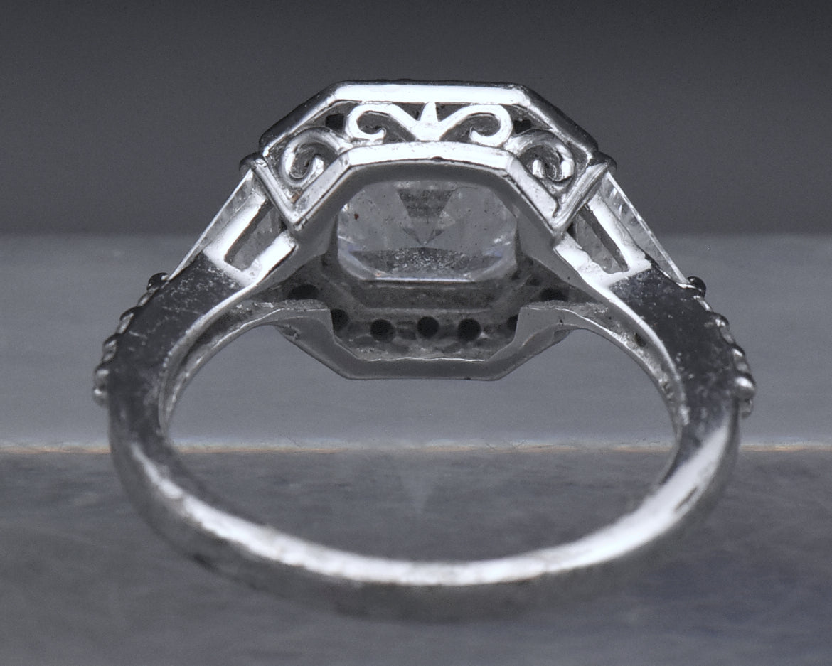 Sterling Silver Black and Colorless Asscher CZ Ring - Size 6.25