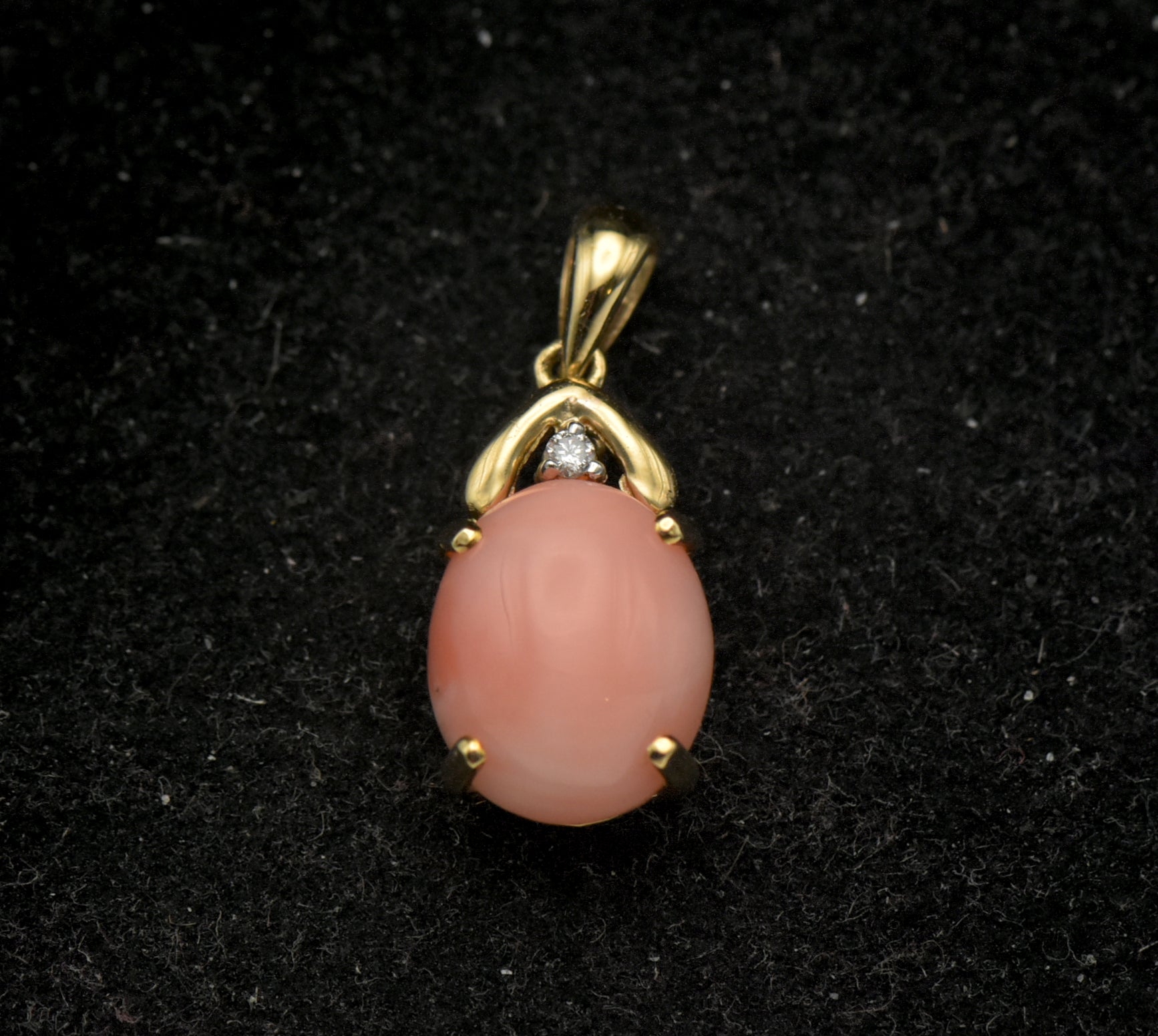 Vintage 14k Angel Skin Coral and Diamond Pendant