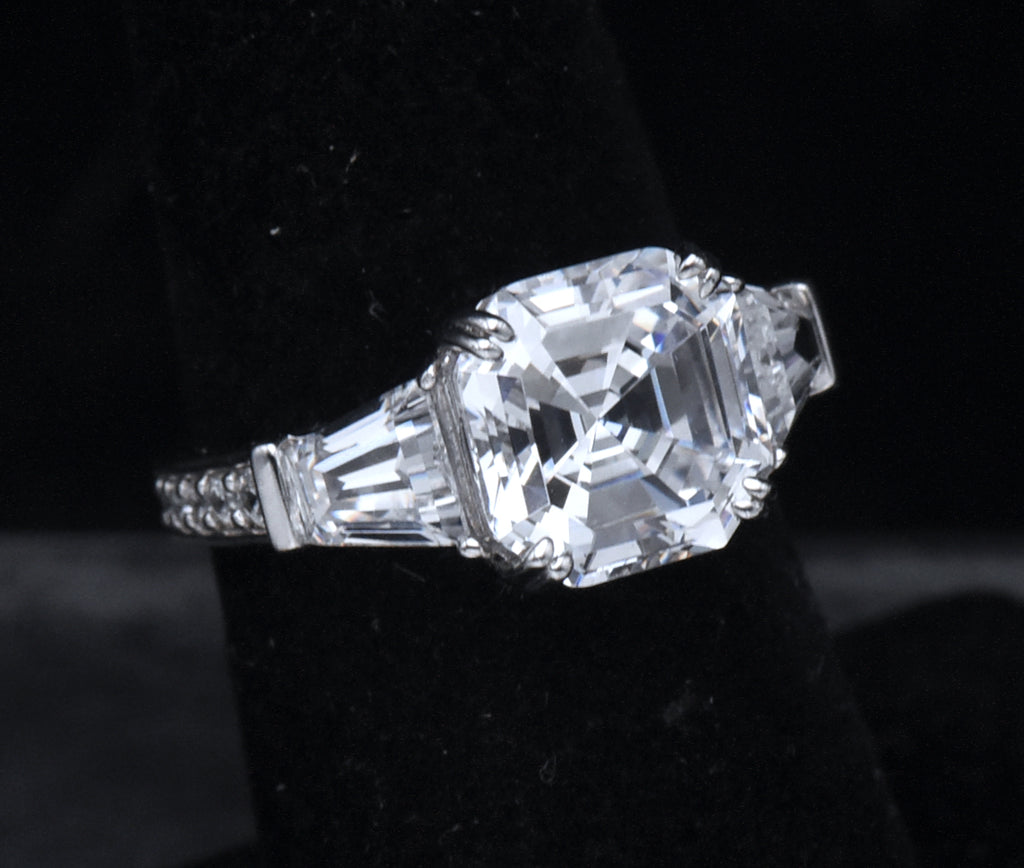Sterling Silver Asscher Cut Cubic Zirconia Ring - Size 6.25