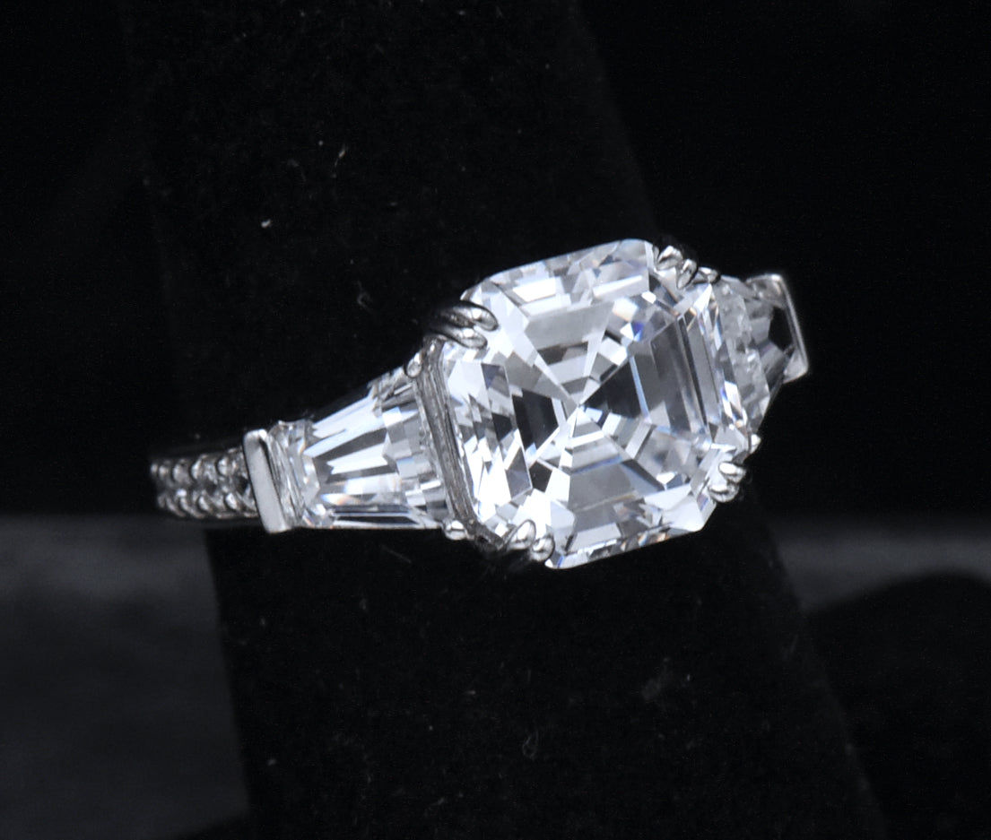 Sterling Silver Asscher Cut Cubic Zirconia Ring - Size 6.25
