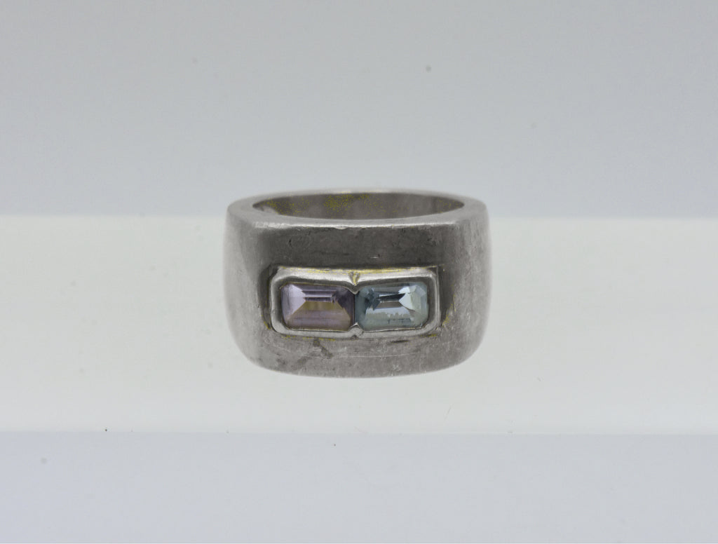 Vintage Blue Topaz and Amethyst Sterling Silver Ring - Size 5.75
