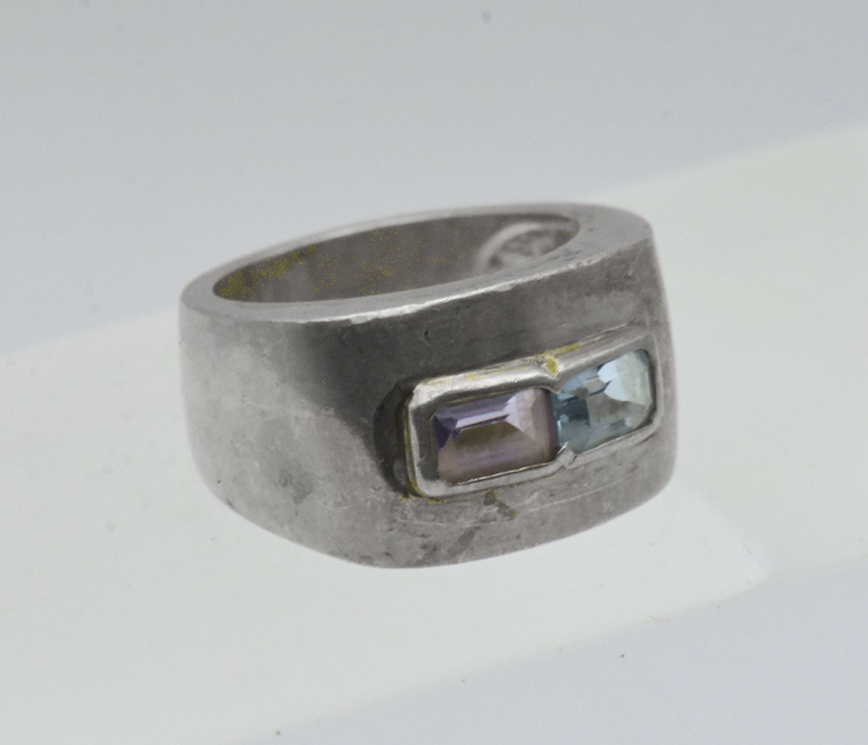 Vintage Blue Topaz and Amethyst Sterling Silver Ring - Size 5.75