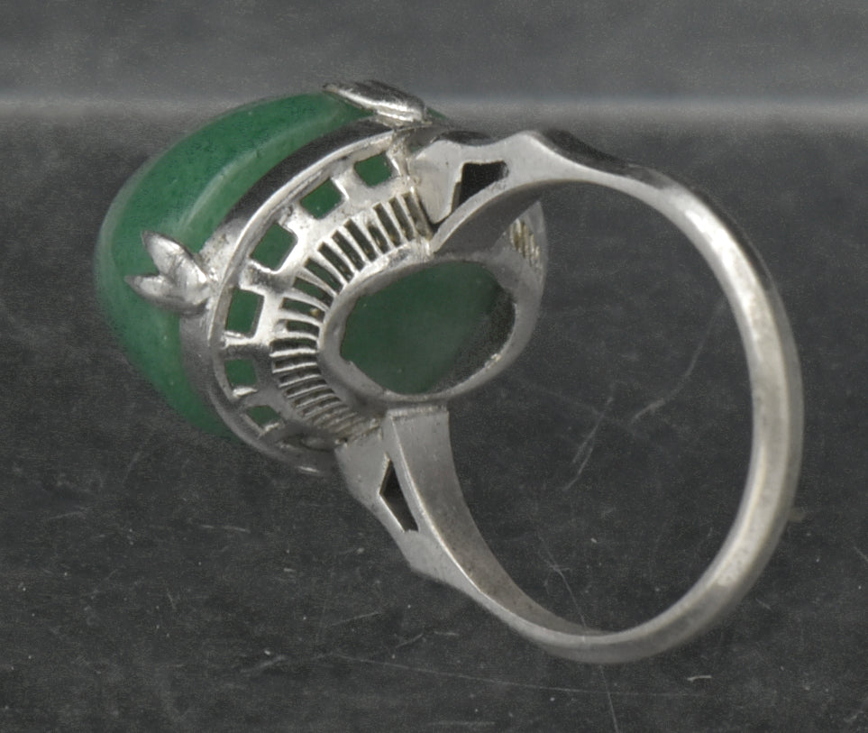 Vintage Aventurine Silver Ring - Size 5.25