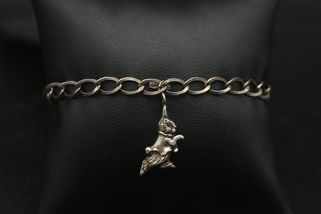 Vintage Sterling Silver White Rabbit Alice in Wonderland Charm Bracelet - 7.25"