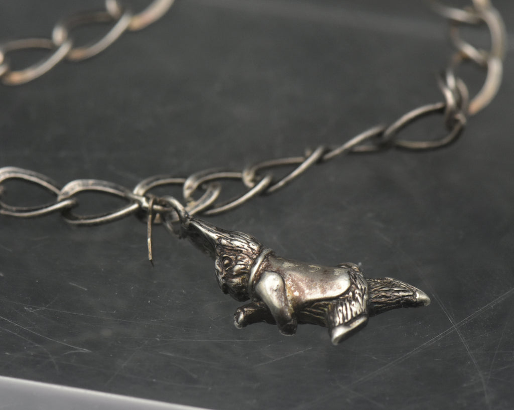 Vintage Sterling Silver White Rabbit Alice in Wonderland Charm Bracelet - 7.25"