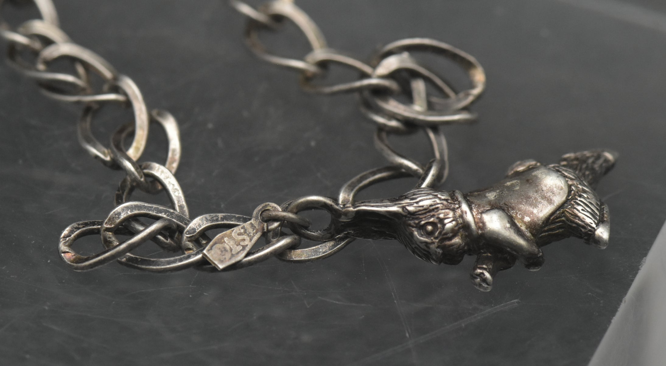 Vintage Sterling Silver White Rabbit Alice in Wonderland Charm Bracelet - 7.25"