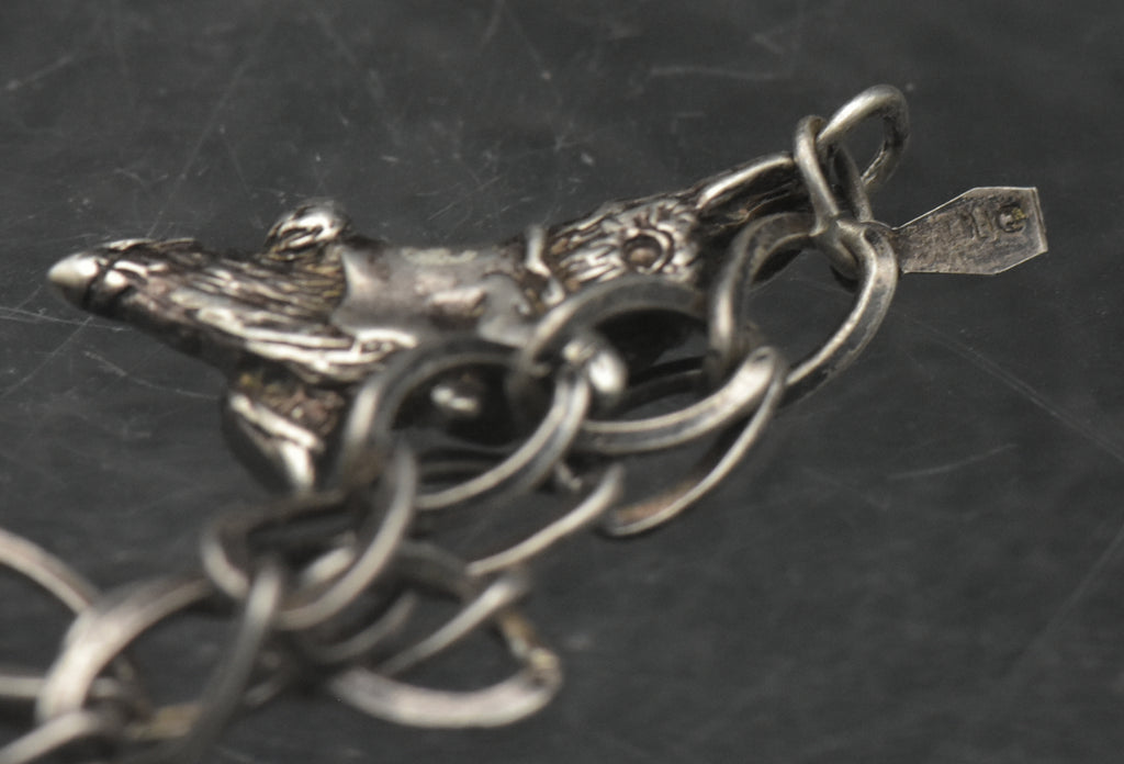 Vintage Sterling Silver White Rabbit Alice in Wonderland Charm Bracelet - 7.25"