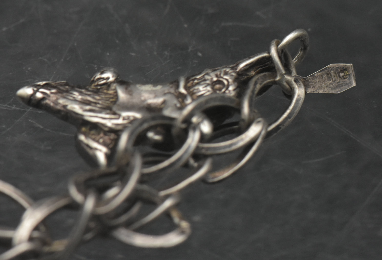 Vintage Sterling Silver White Rabbit Alice in Wonderland Charm Bracelet - 7.25"